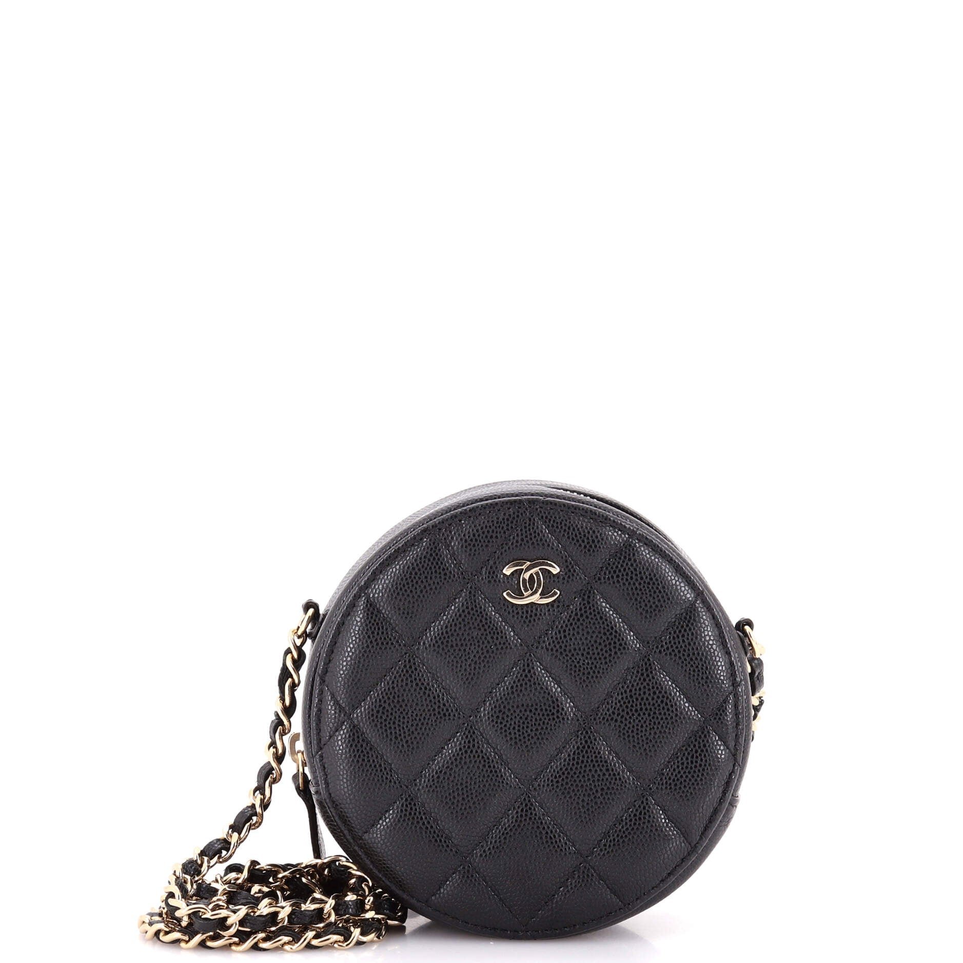 Round Clutch with Chain Quilted Caviar Mini