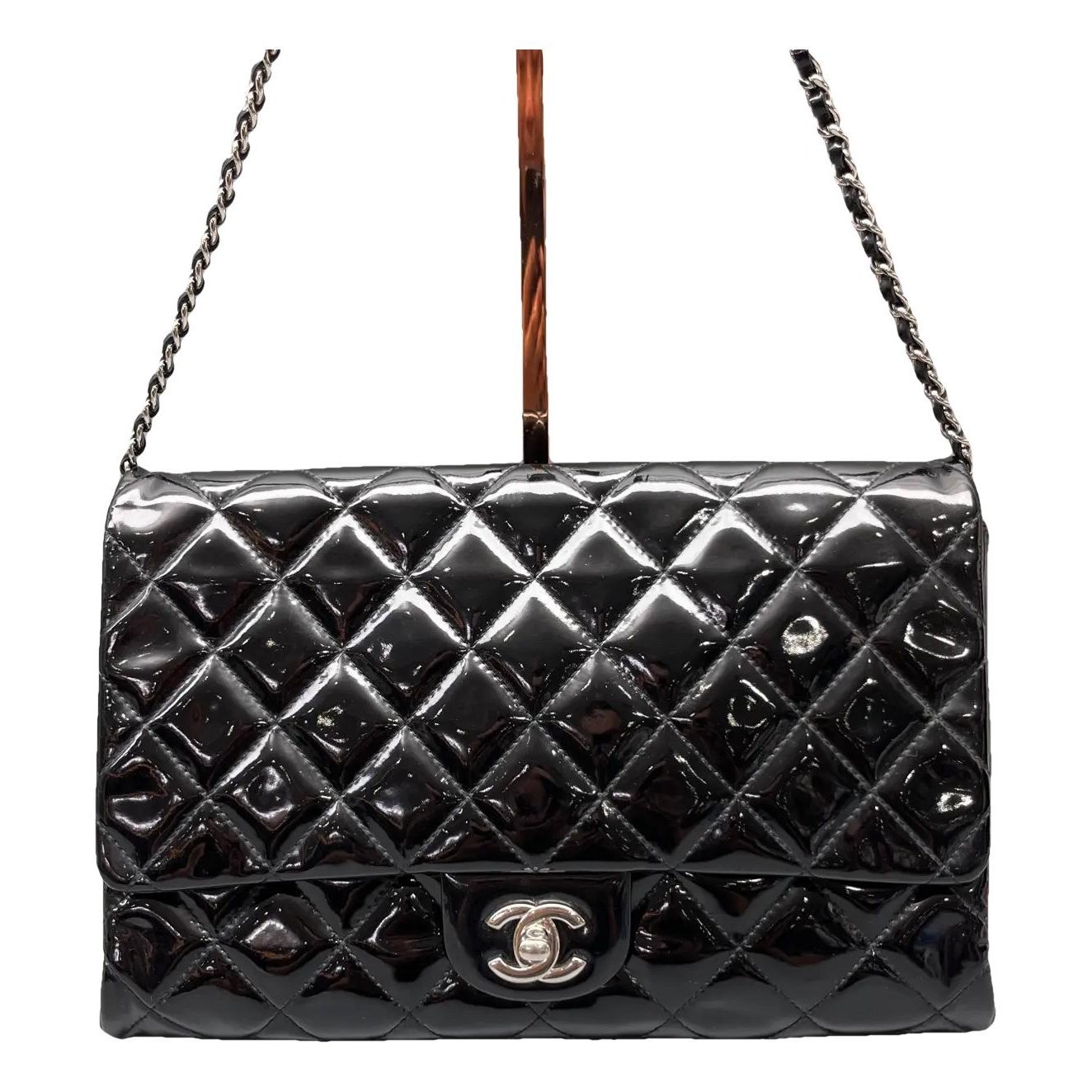 Trapezio patent leather crossbody bag