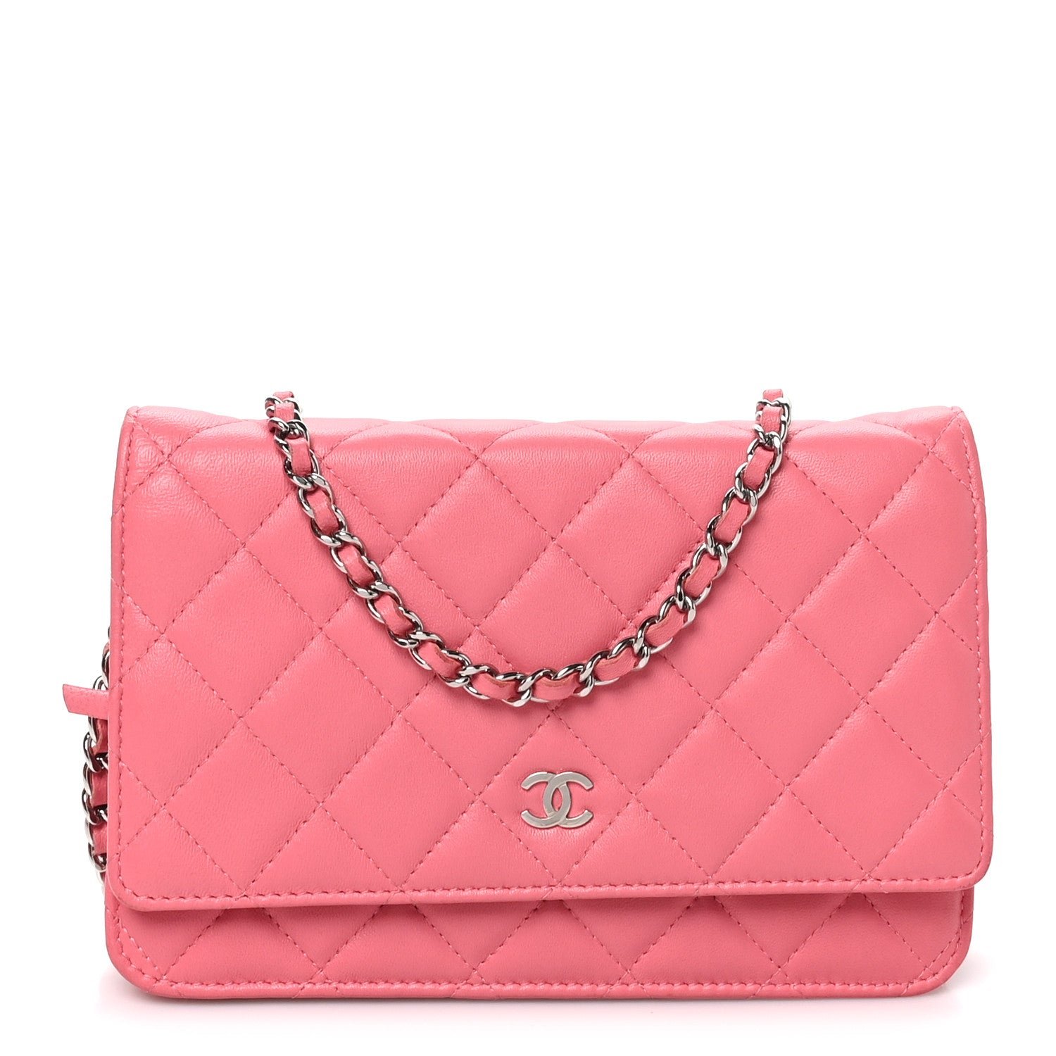 Chanel Lambskin Quilted Wallet On Chain WOC Pink
