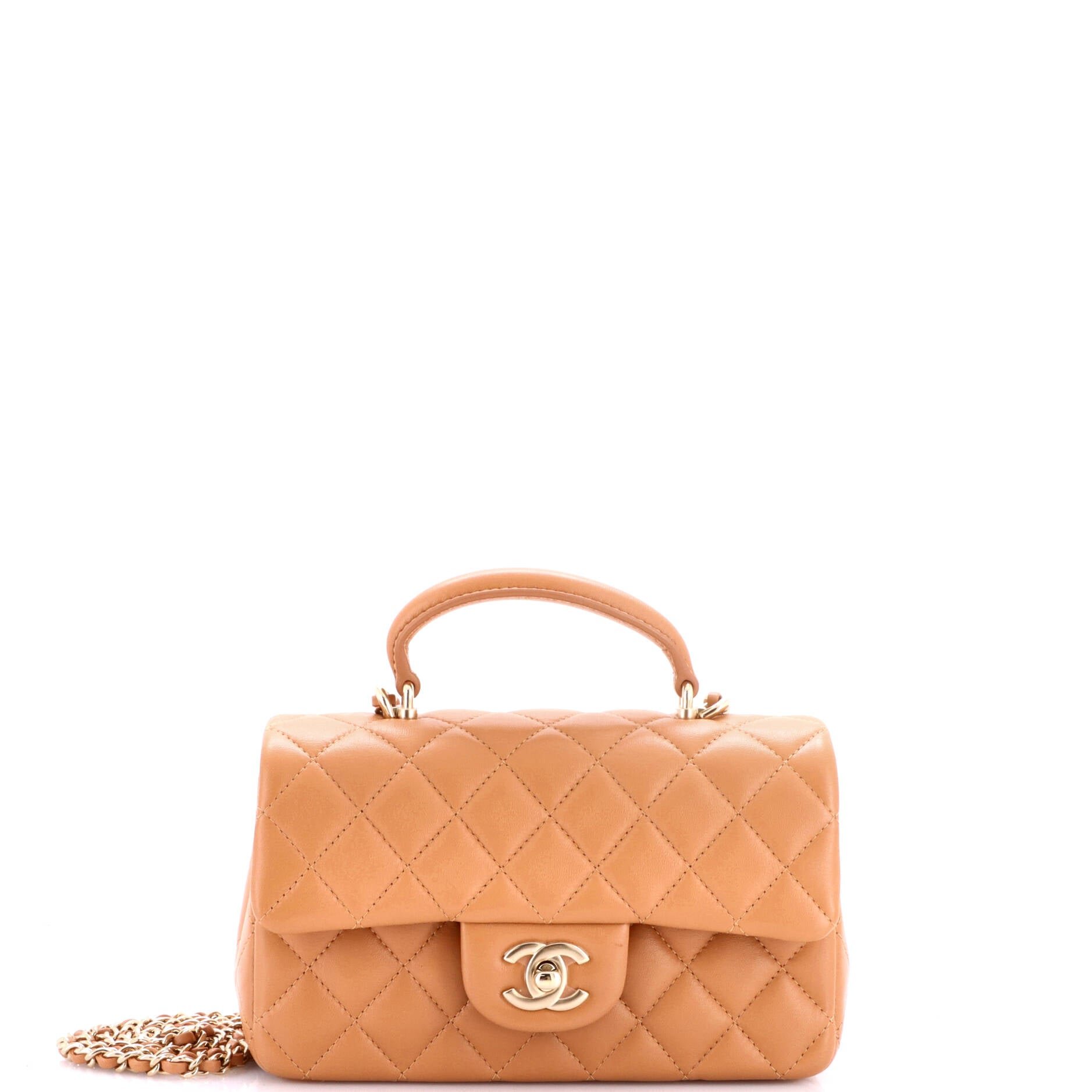 Classic Single Flap Top Handle Bag Quilted Lambskin Mini