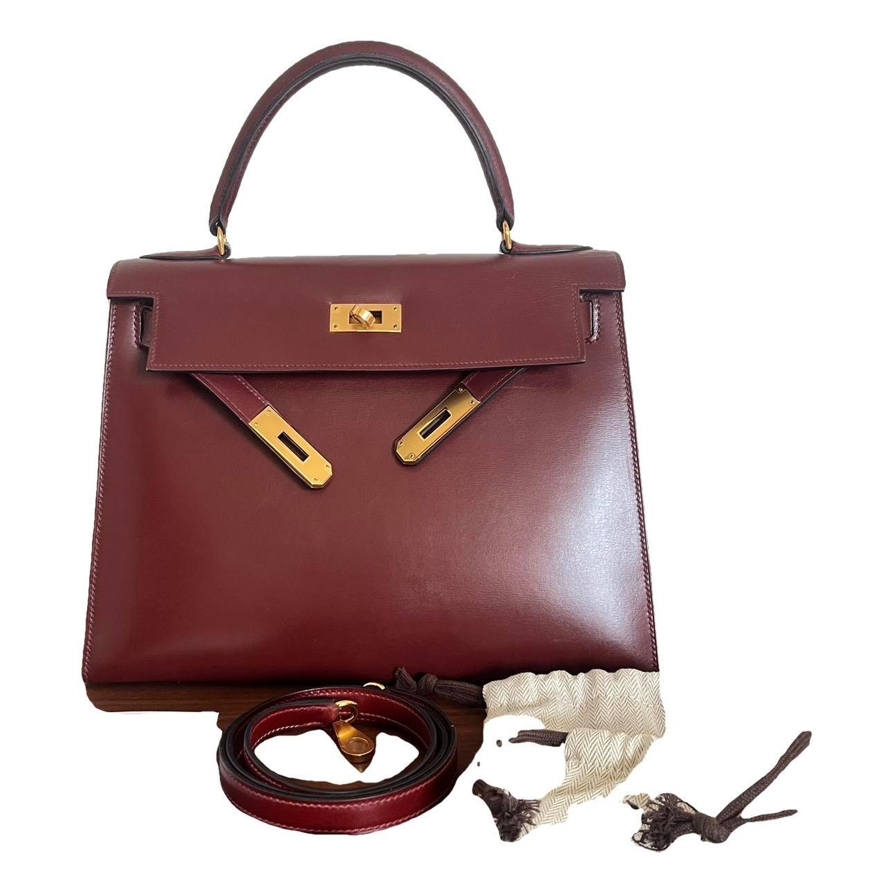 Hermes Kelly 28 Handbag Rouge H Box Calf Leather 2024