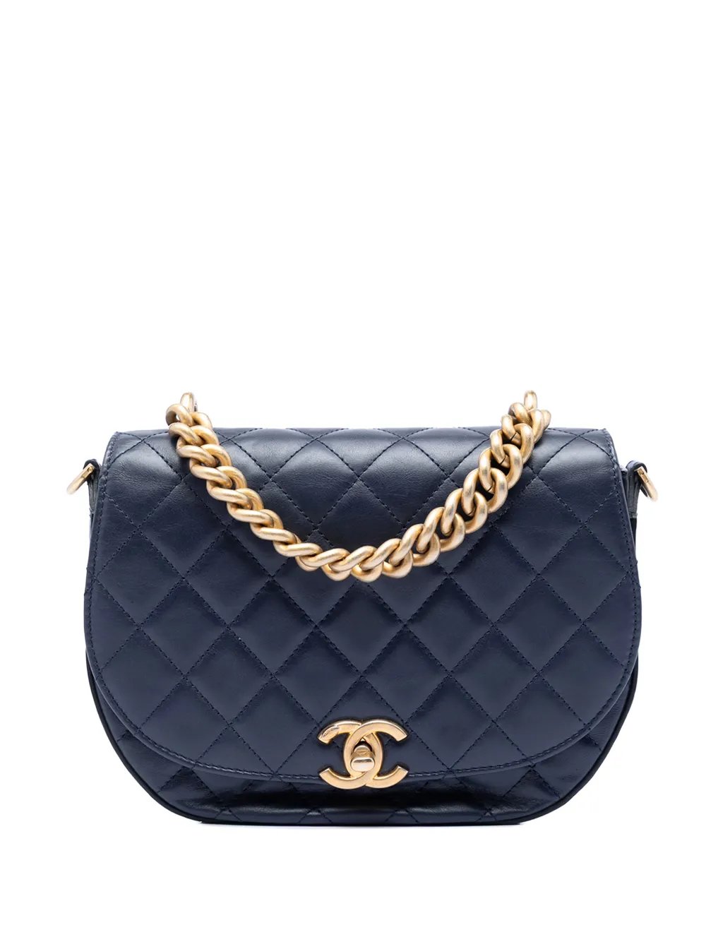 2017-2018 CC Quilted Lambskin Chain Handle Half Moon Flap satchel