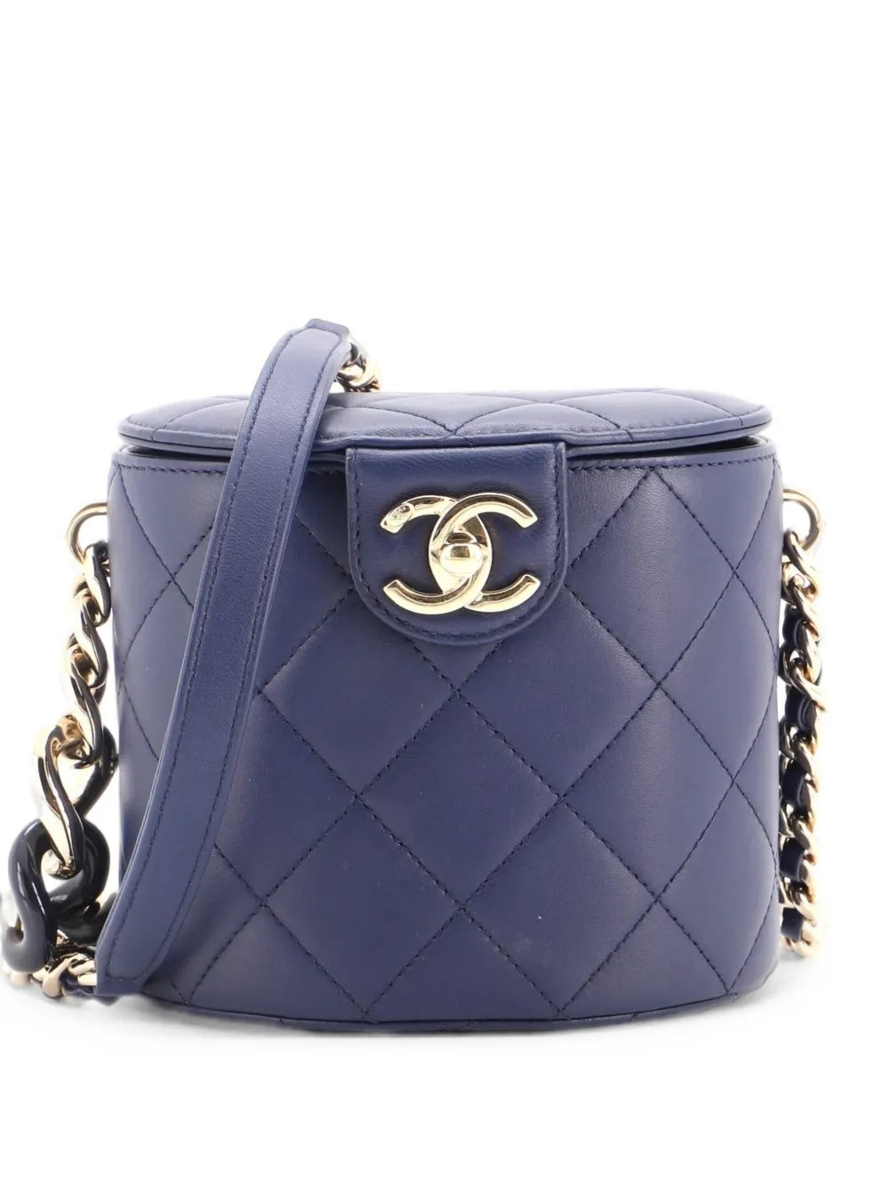 Resin Elegant Chain Tubular Vanity Case Quilted Lambskin Small crossbody bag