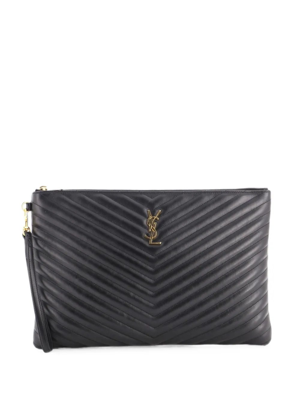Classic Monogram Wristlet Pouch Matelasse Chevron Leather Large clutch bag
