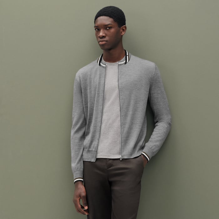 Gris Moyen "Rayures & Twist" Zipped Jacket