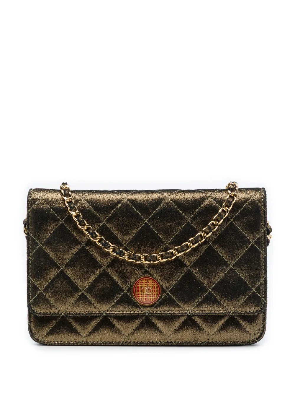 2013-2014 Quilted Iridescent Lambskin Tartan Button Wallet On Chain crossbody bag