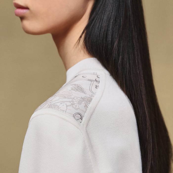 Gris Perle "Aux Champs En Fleurs Raye" Long-sleeve Twillaine Sweater