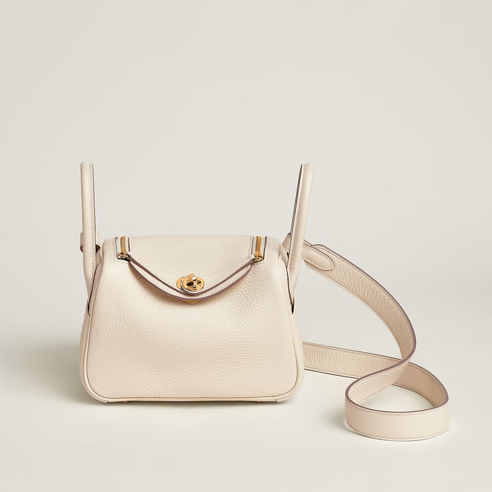 Hermes Mini Lindy II in Craie Clemence leather