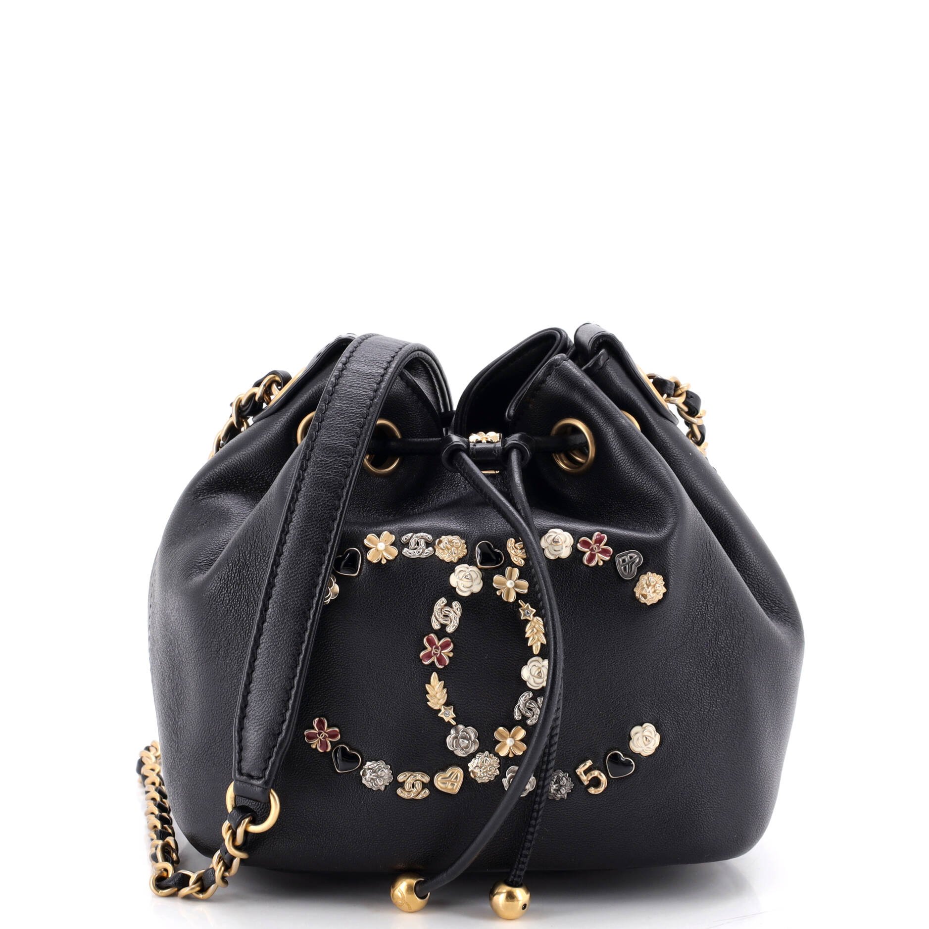 Lucky Charms CC Drawstring Bucket Bag Embellished Lambskin Mini