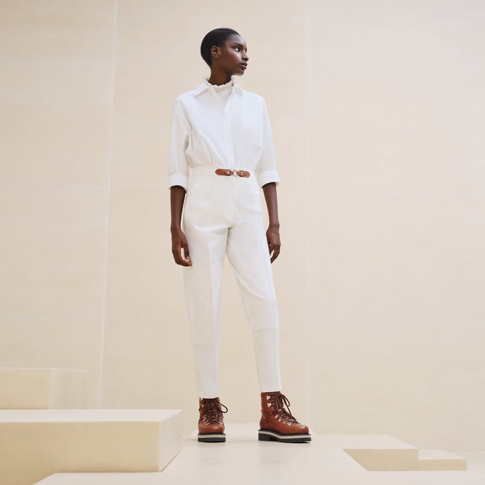 Blanc Naturel Mixed Leather Quilted Pants