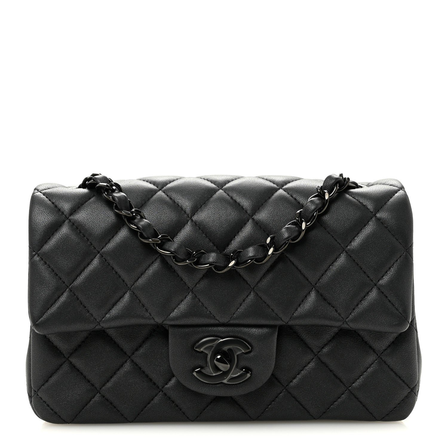 Chanel Lambskin Quilted Mini Rectangular Flap So Black
