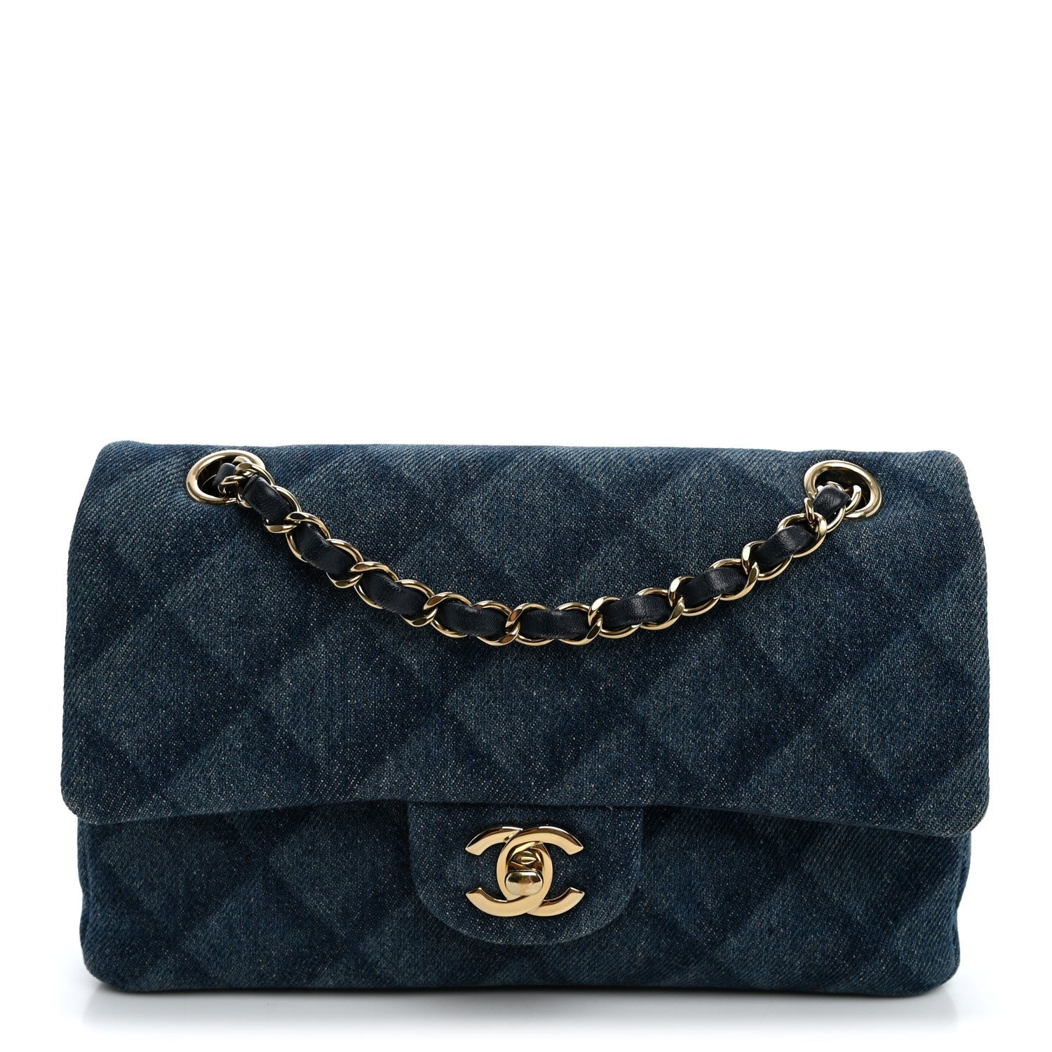 Chanel Printed Denim Quilted Small Double Flap Light Blue