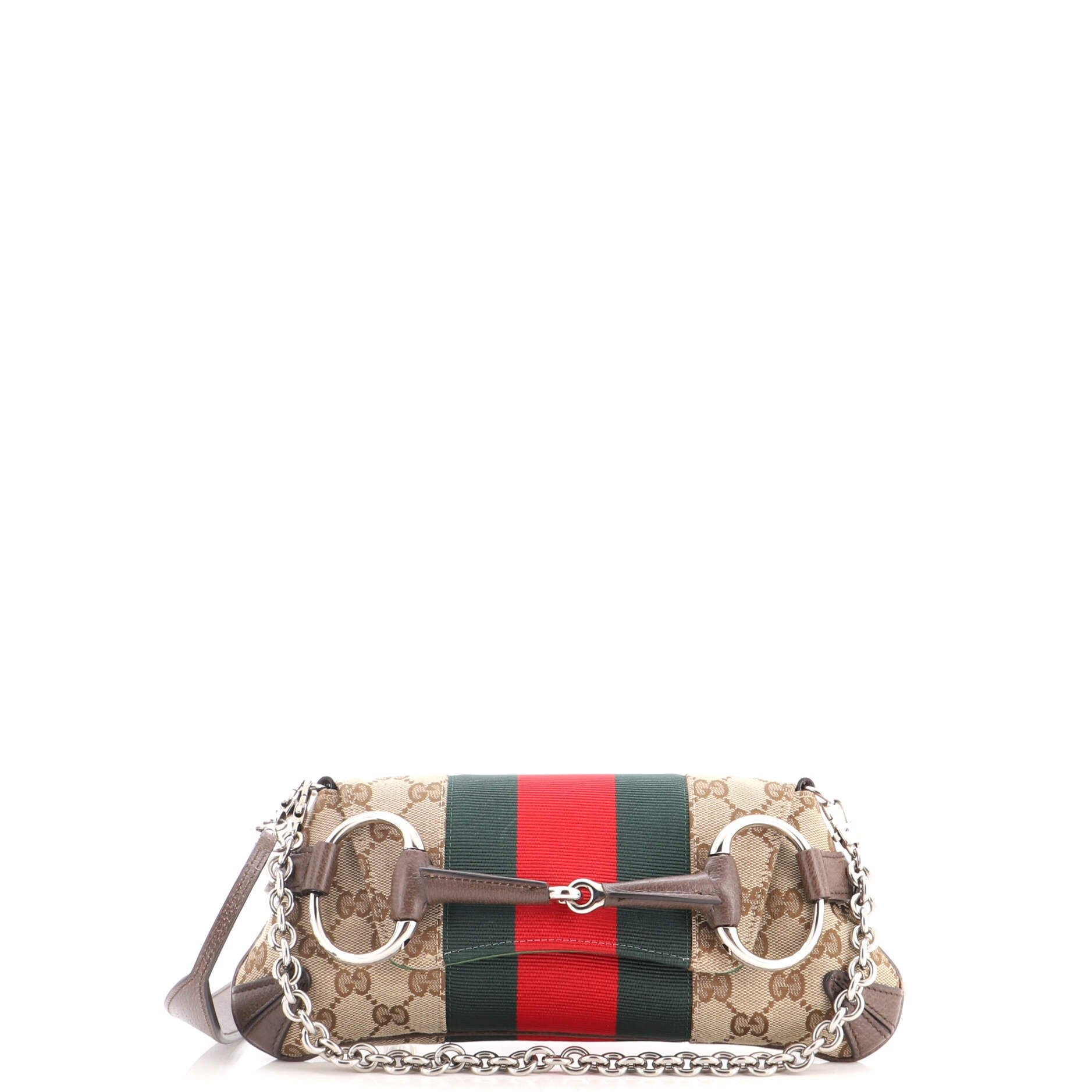 Horsebit NM Web Chain Clutch GG Canvas Small