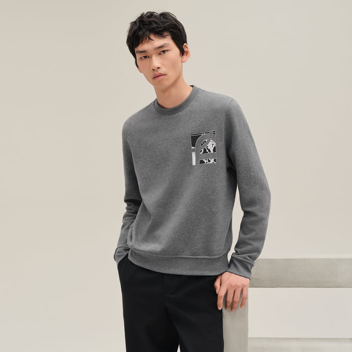 Gris Chiné Foncé "Ex-libris" Crewneck Sweater