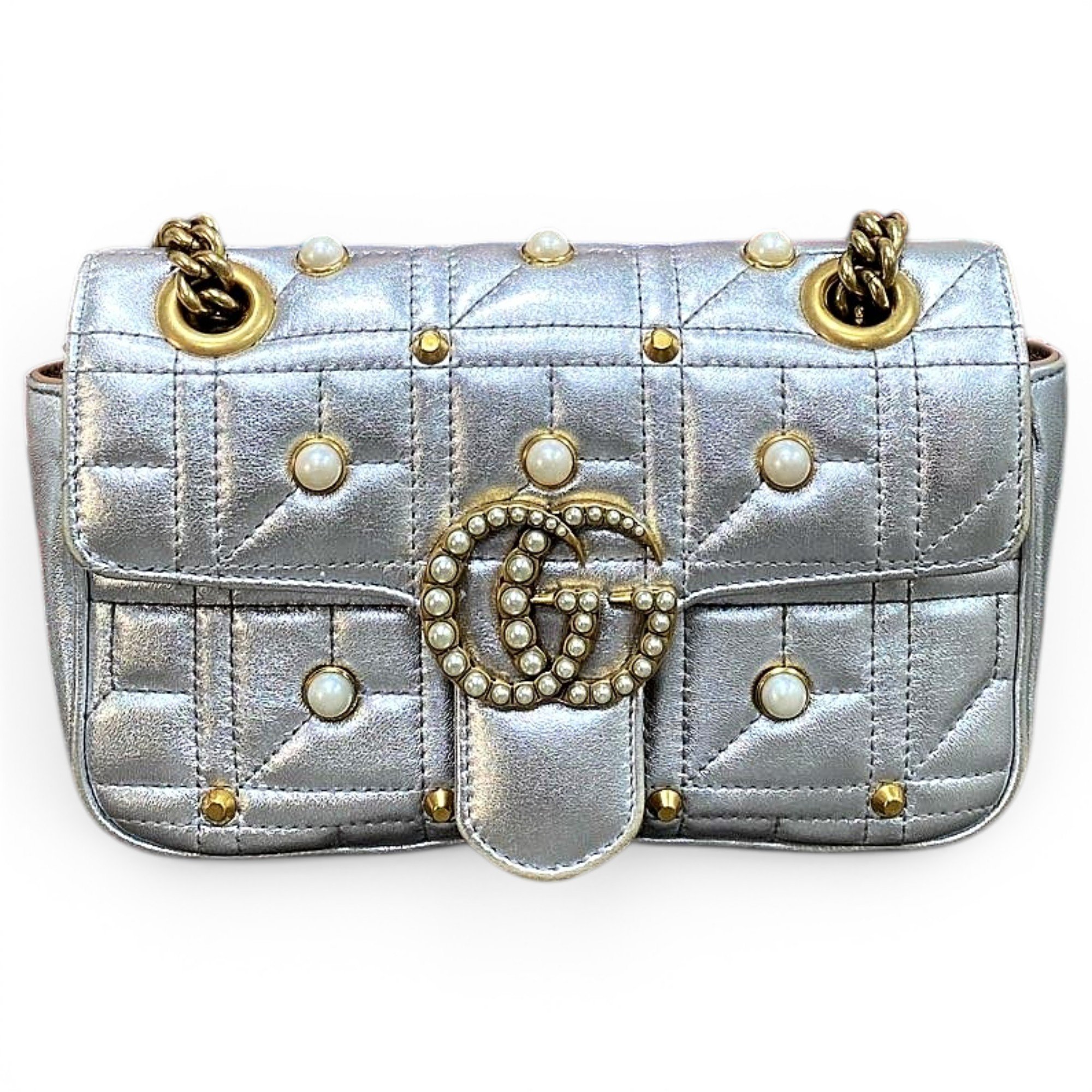 Pearly GG Marmont Flap leather handbag