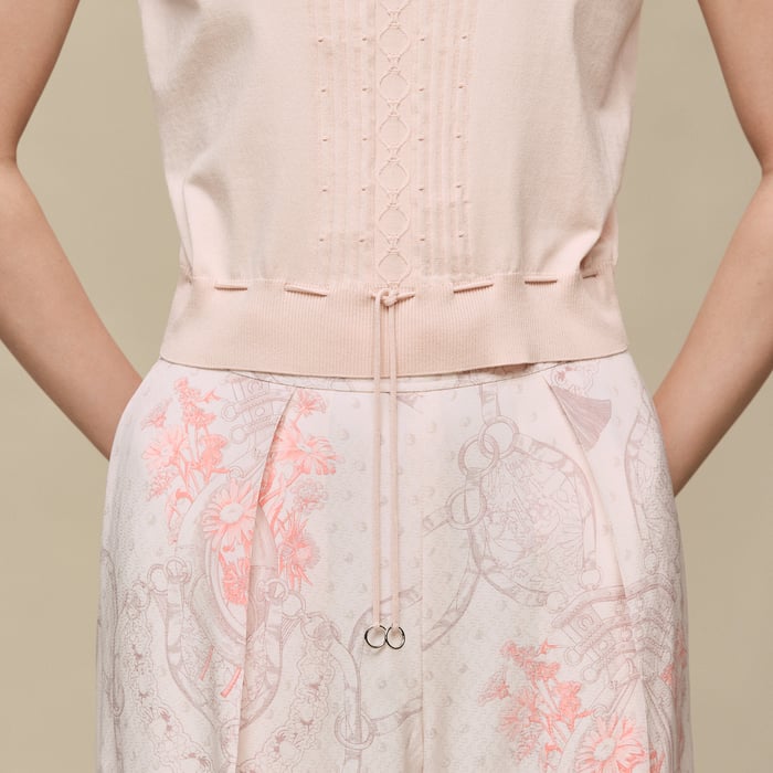 Rose Palomino Short-sleeve Sweater With Ruffled Details