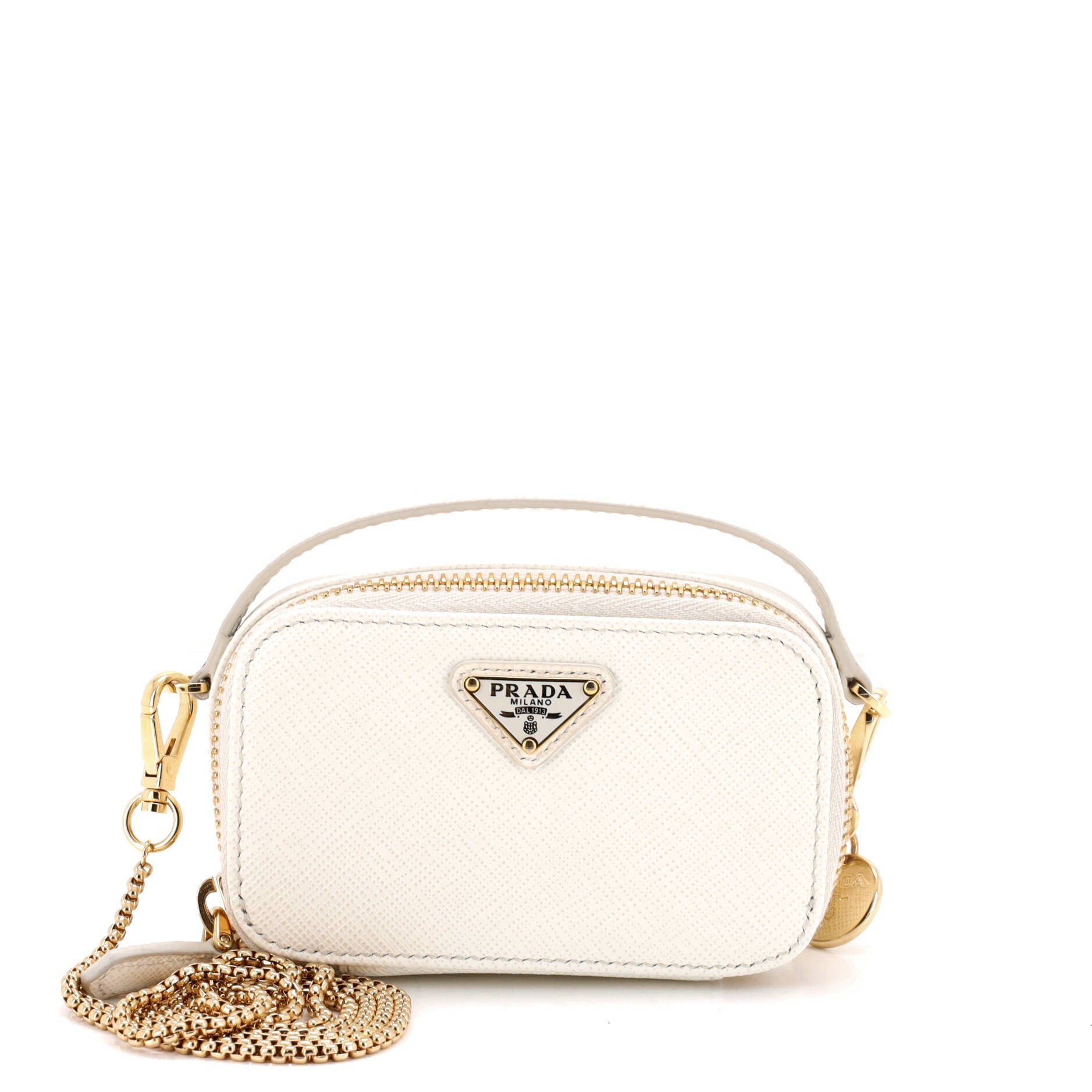 Triangle Logo Top Handle Pouch Crossbody Bag Saffiano Leather Mini