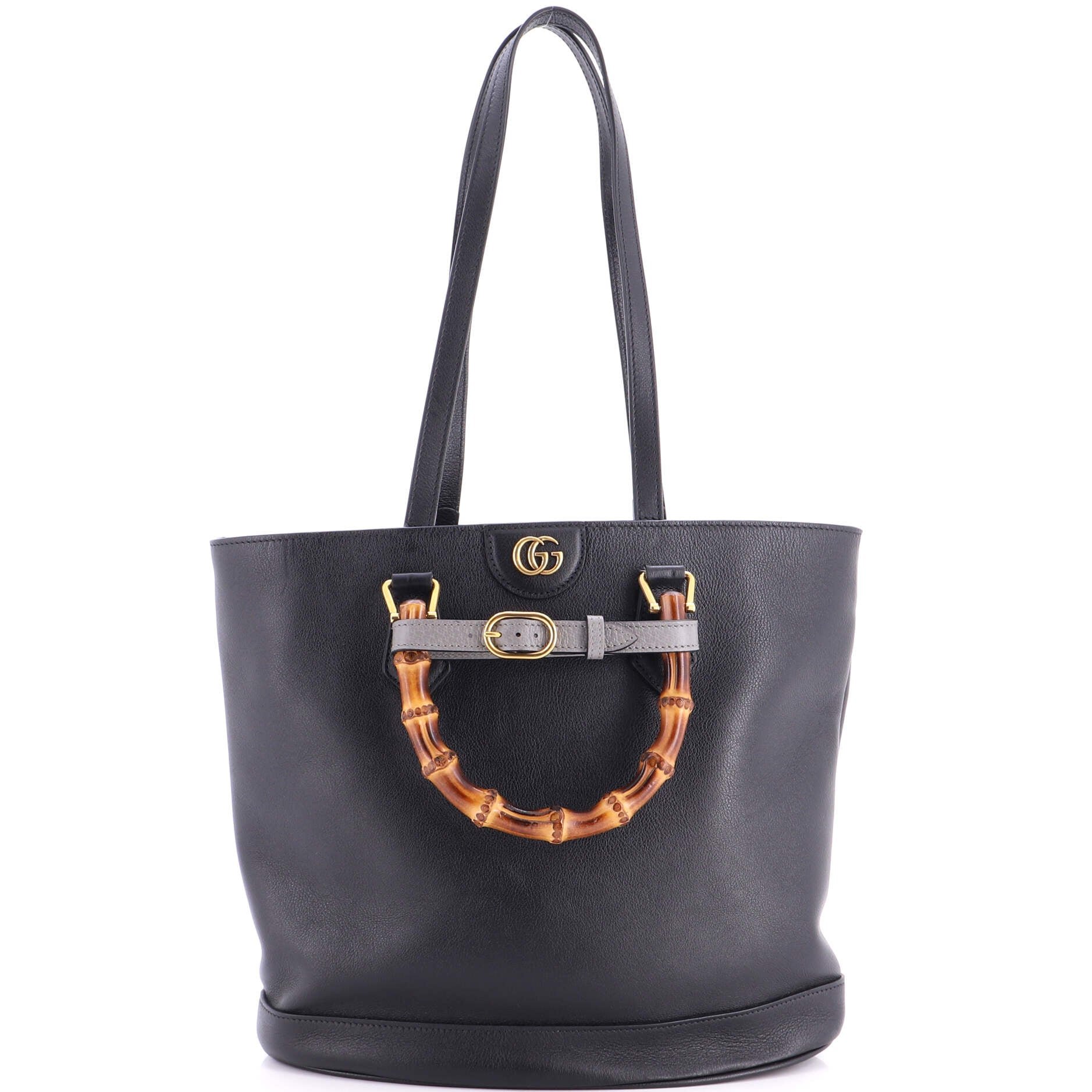Diana Bamboo Handle Round Tote Leather Medium