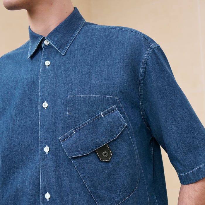 Indigo Lavé Sporty Fit Shirt With Leather Detail