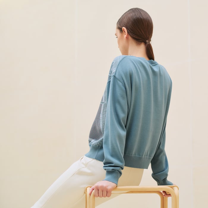 Bleu Arctique "Eperon d'Or Bandana" Long-sleeve Twillaine Sweater