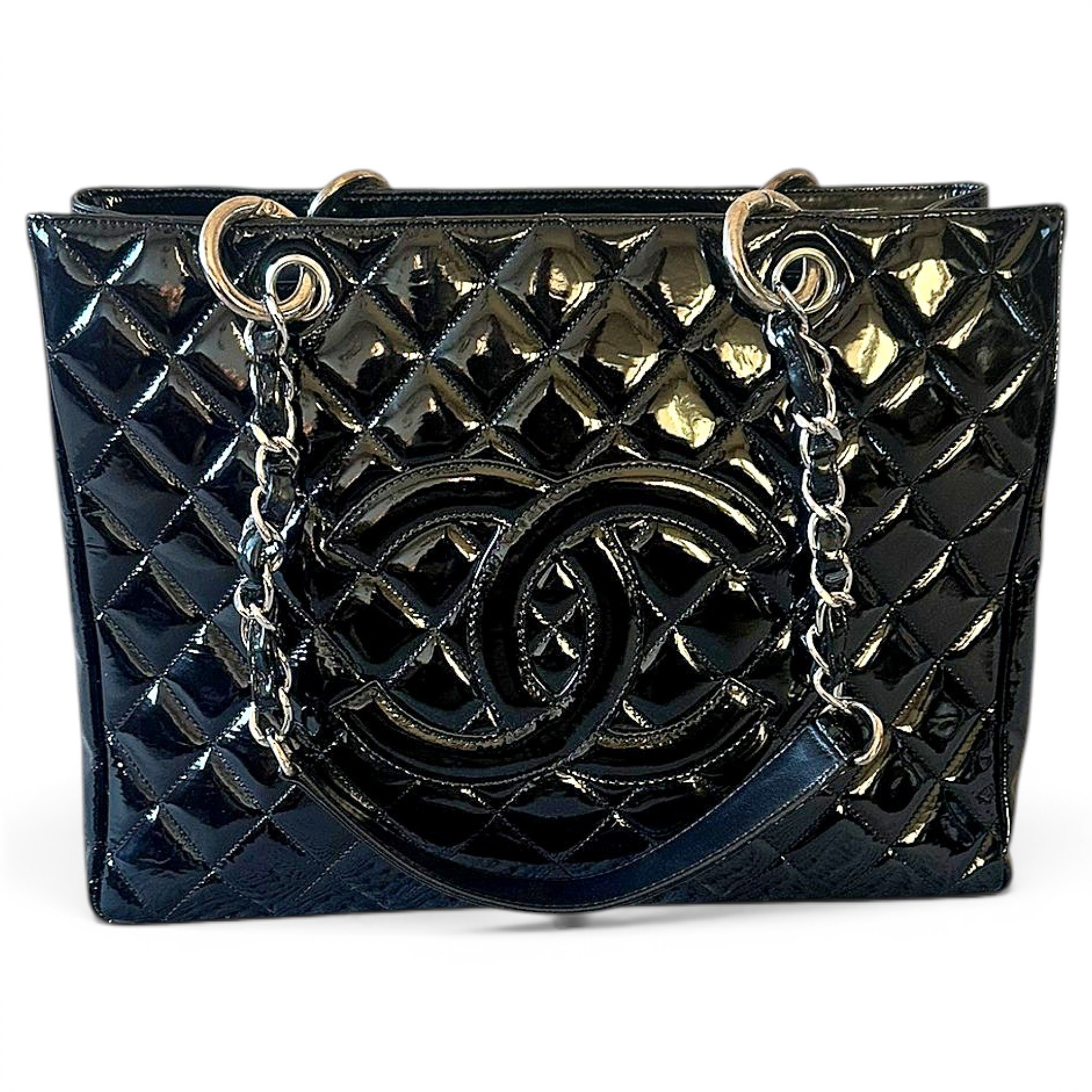Grand shopping patent leather tote
