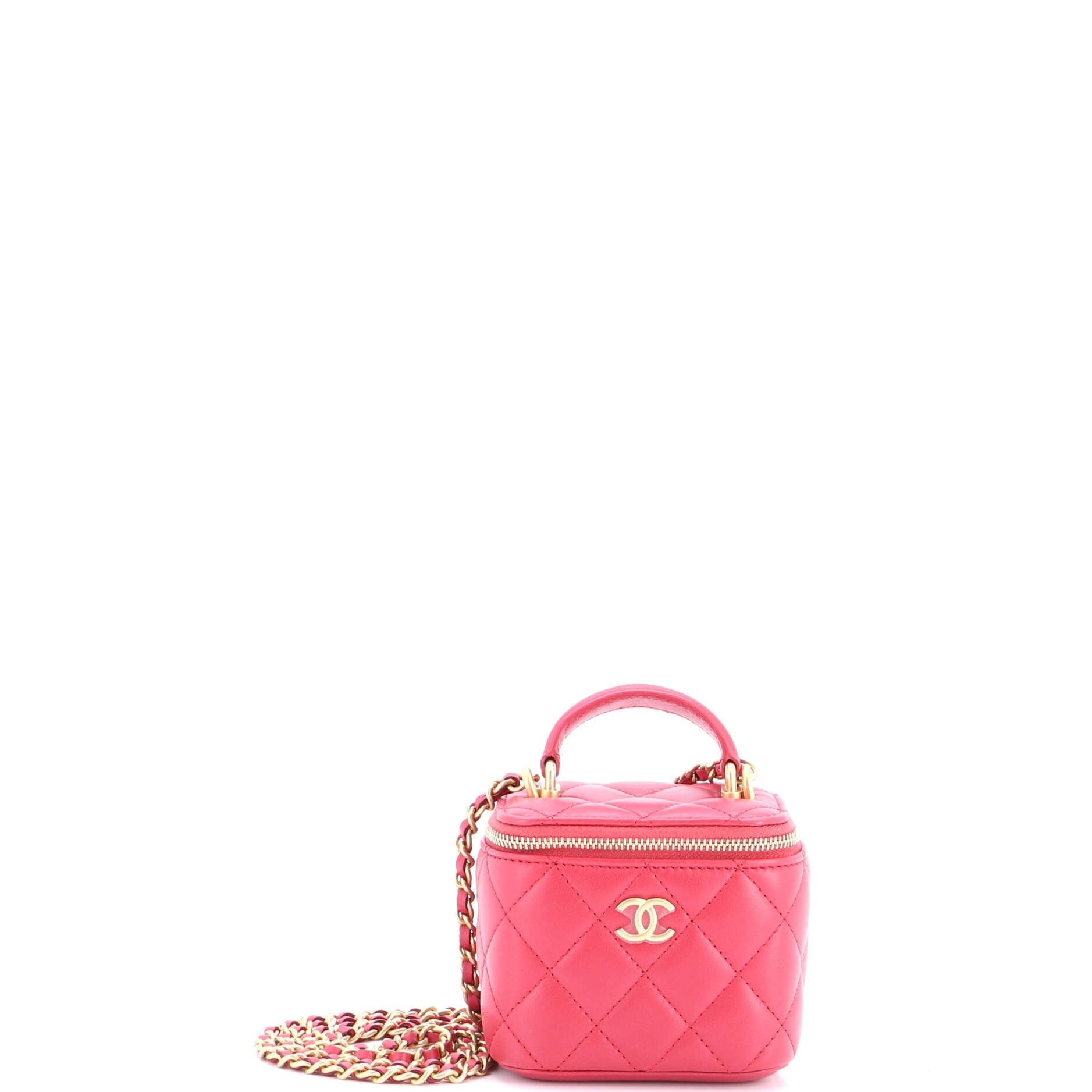 Classic Top Handle Vanity Case with Chain Quilted Lambskin Mini