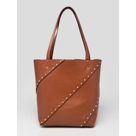 Valentino Brown Leather Rockstud Wispy Tote Bag