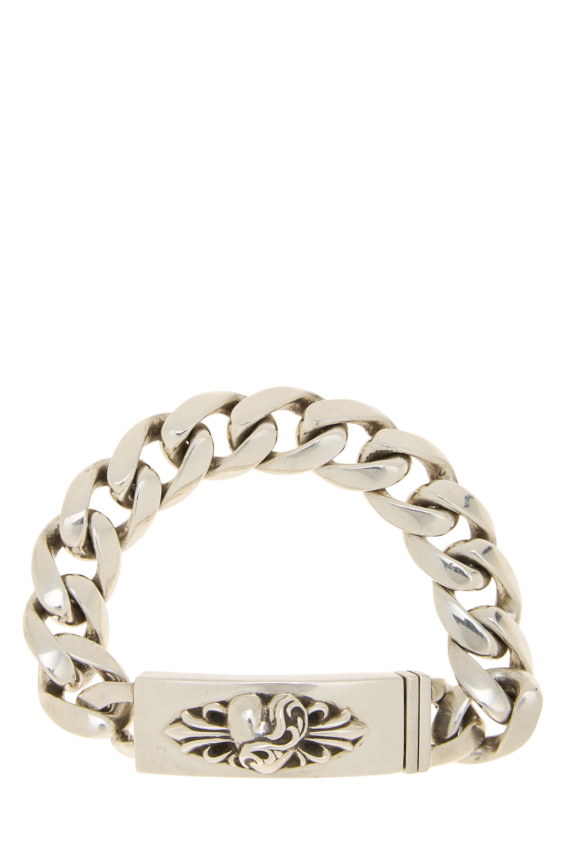 Chrome Hearts Sterling Silver Floral Heart ID Bracelet