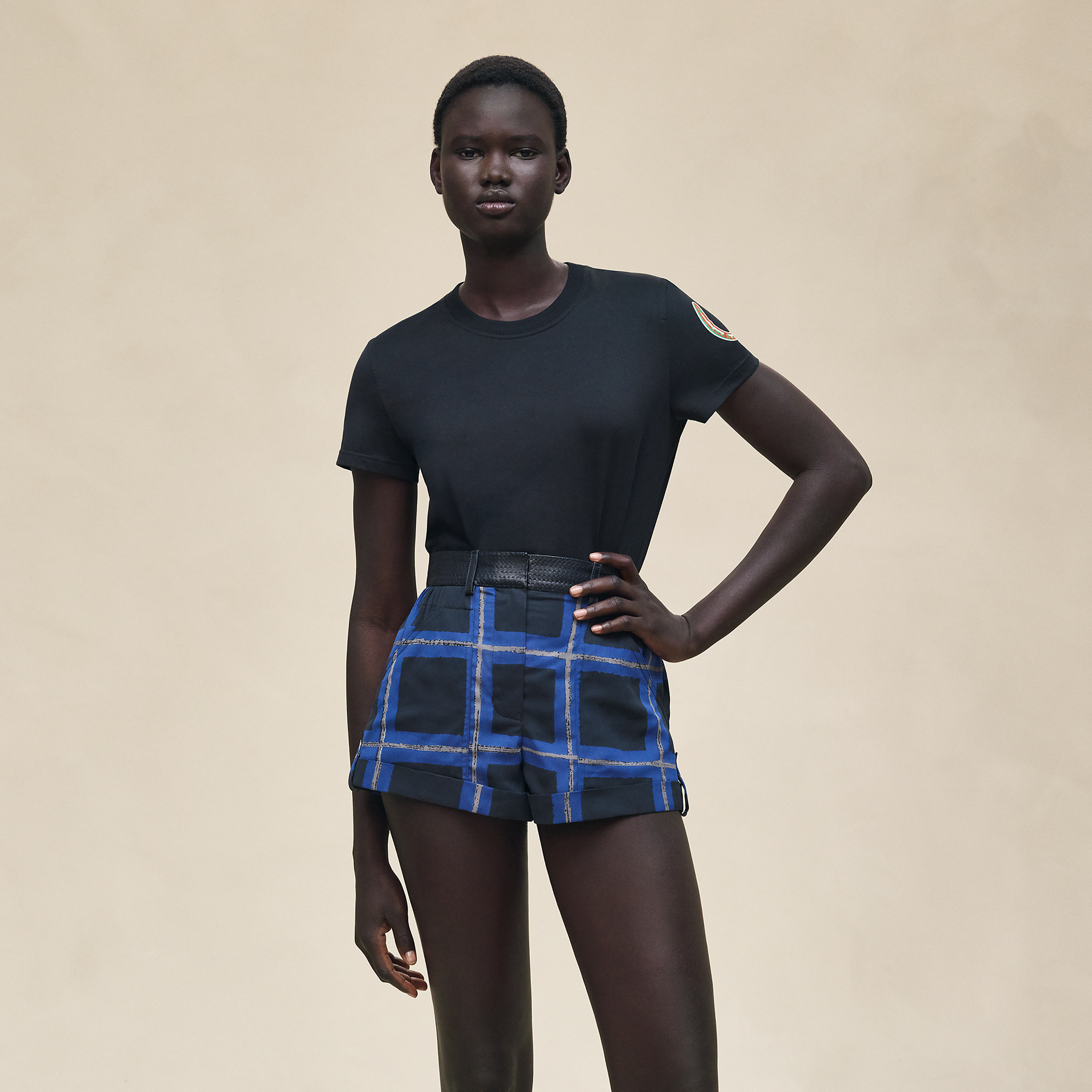 "Carreaux a Main Levee" mixed leather shorts