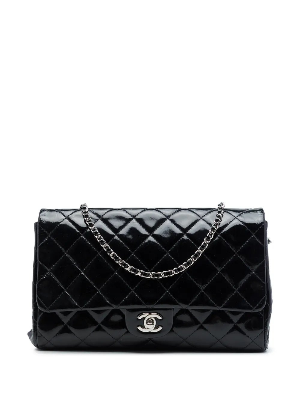 2011 CC Quilted Patent Flap Clutch with Chain shoulder bag