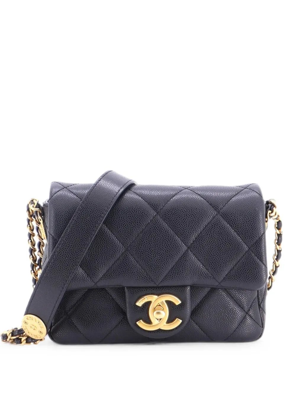 Twist Your Buttons Flap Bag Quilted Caviar Mini crossbody bag