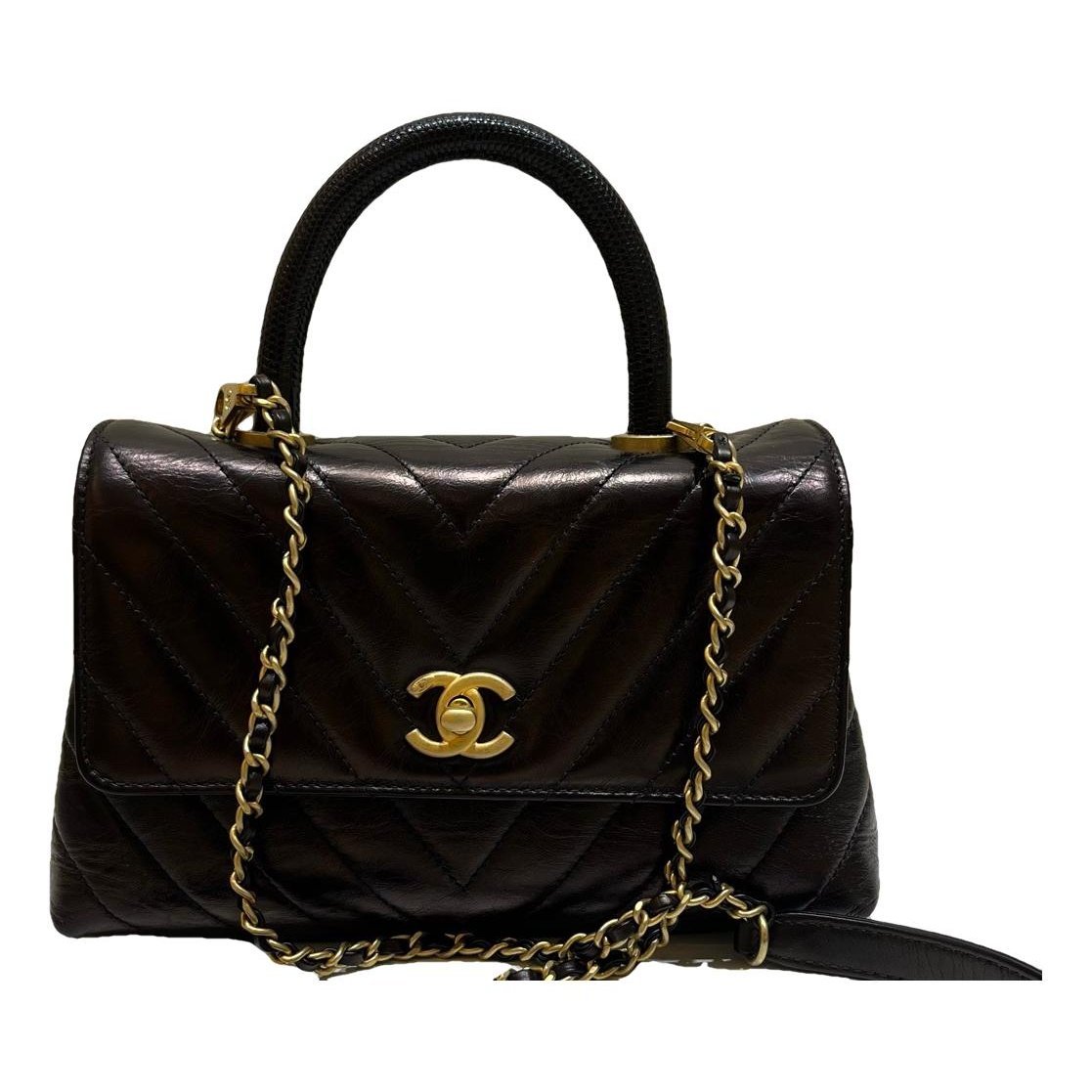Trendy CC Top Handle leather handbag