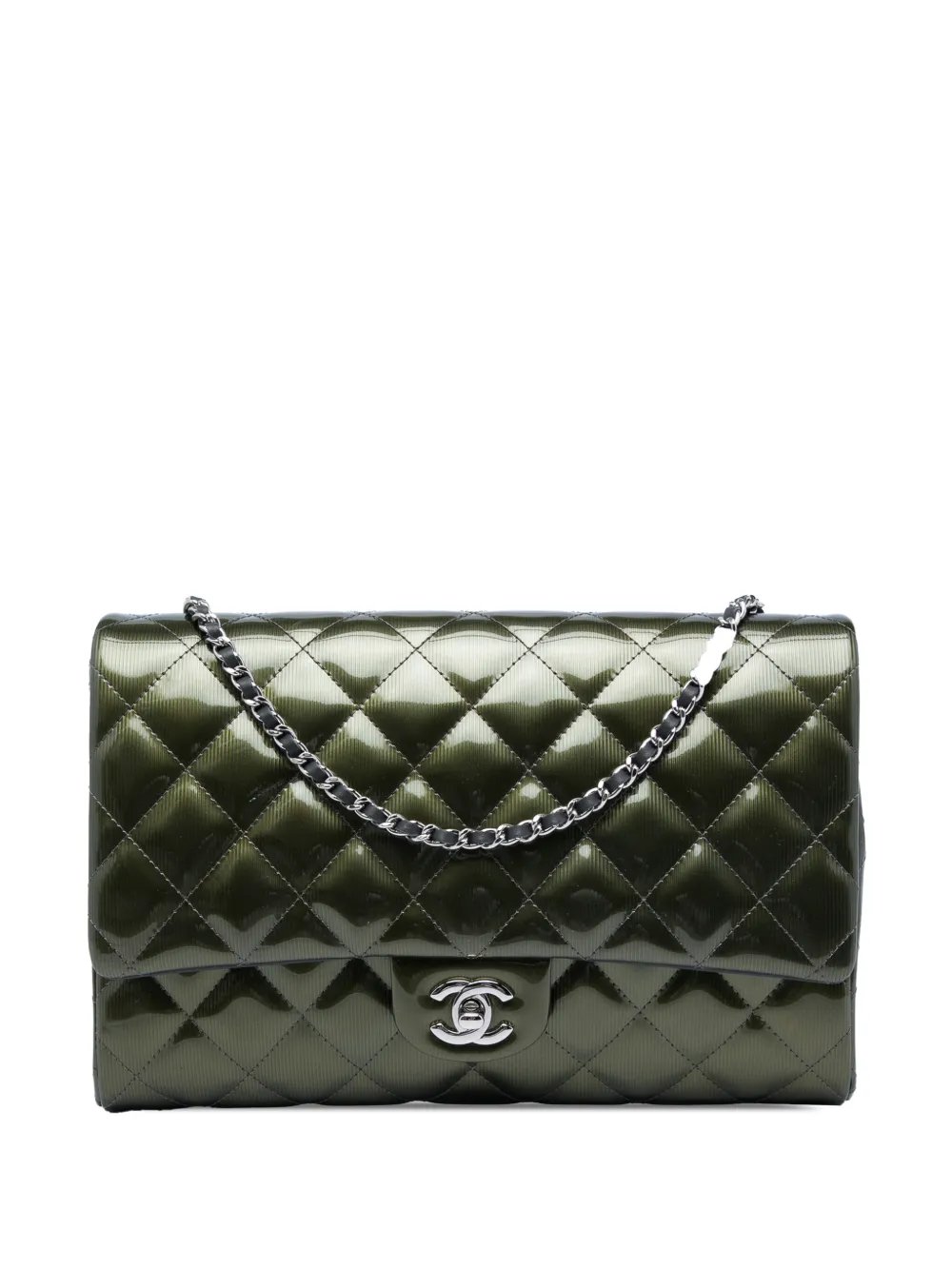 2012 Quilted Striated Metallic Patent Clutch with Chain shoulder bag
