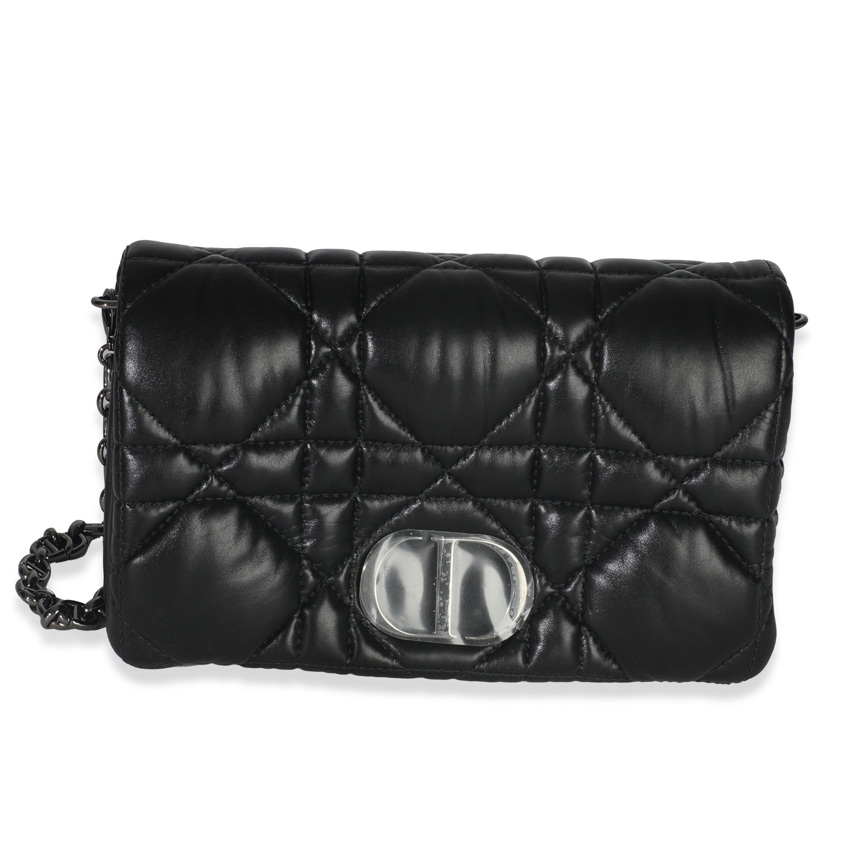 Dior Black Puffy Calfskin Macrocannage Mini Caro Bag