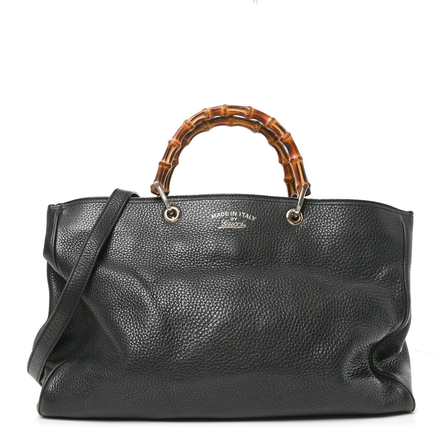 Gucci Pebbled Calfskin Large Bamboo Shopper Tote Black Black