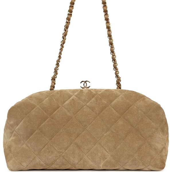 Chanel Chanel Large Clutch with Chain Dark Beige Suede Gold Hardware