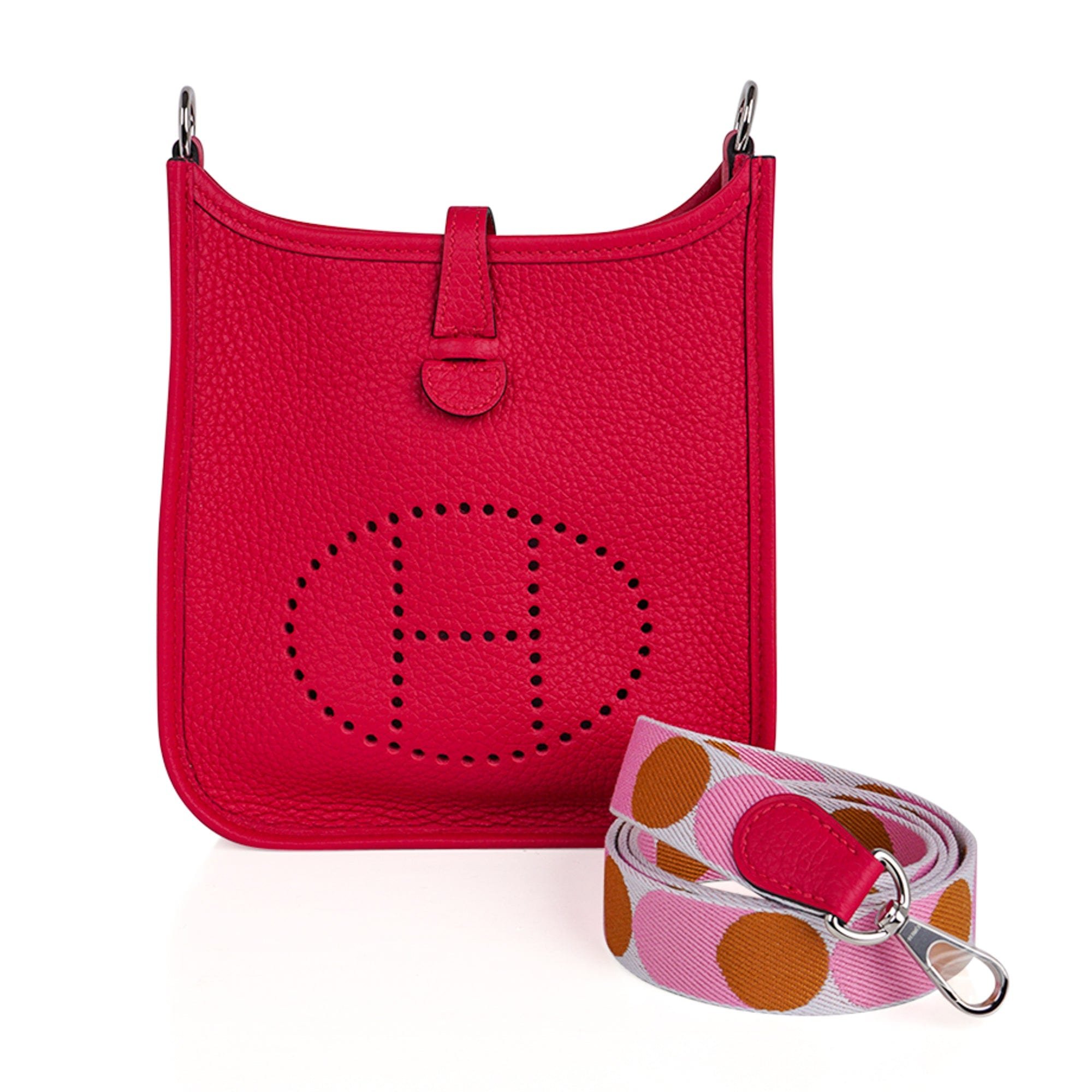 Hermes Hermes Mini Evelyne III TPM Bag Framboise Flipperball Strap with Palladium Hardware