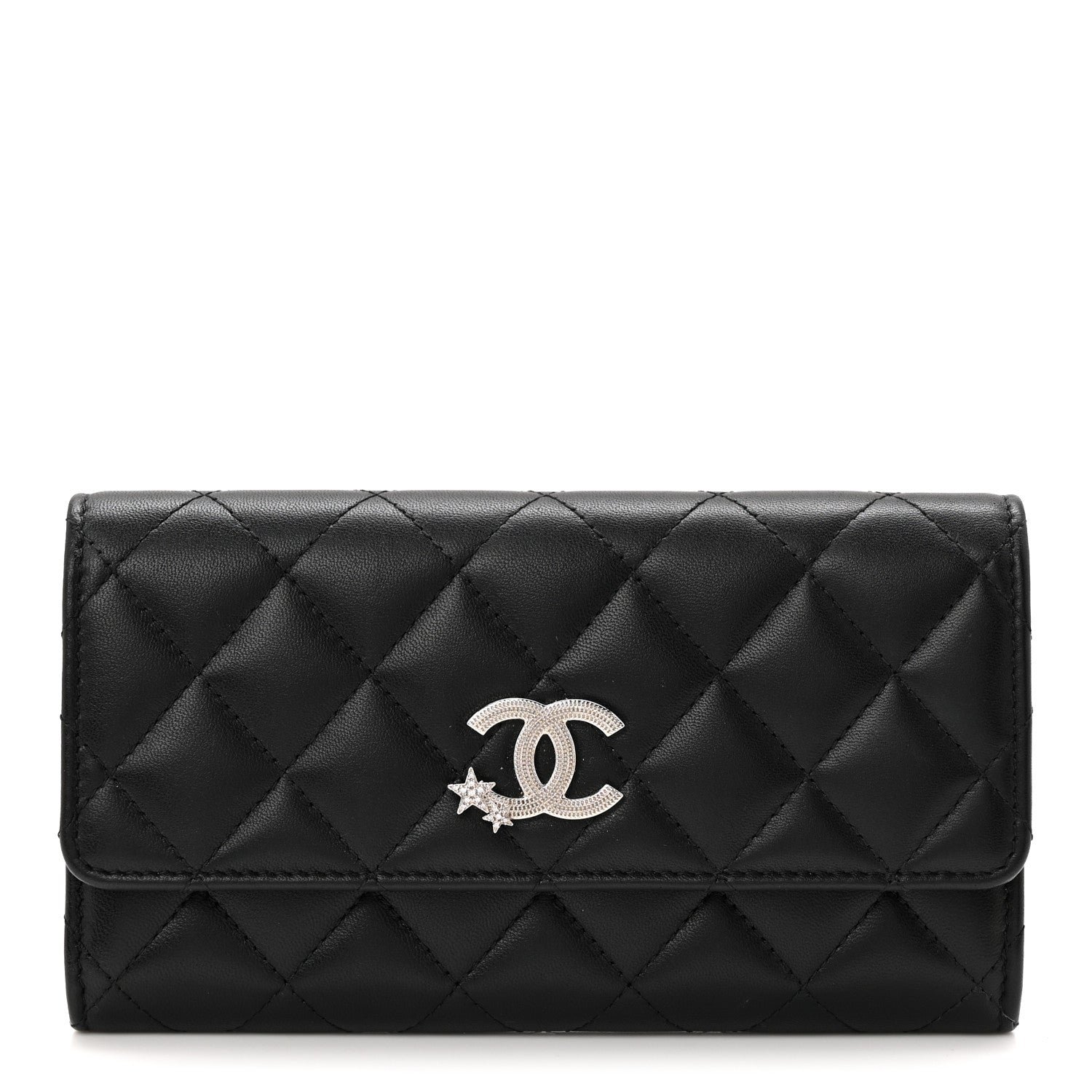 Chanel Calfskin Quilted Crystal CC Star Flap Wallet Black