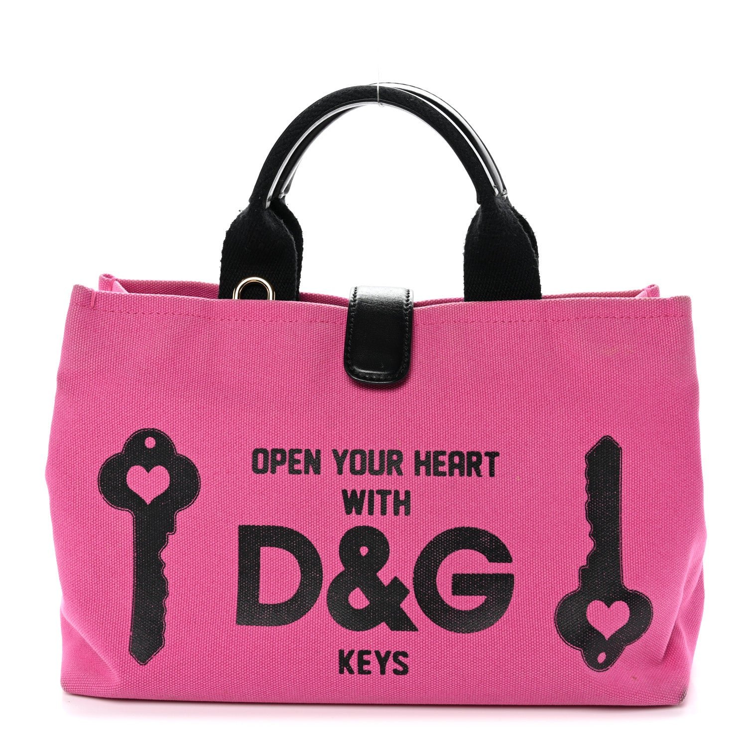 Dolce & Gabbana Canvas Printed Open Your Heart Tote Pink Black