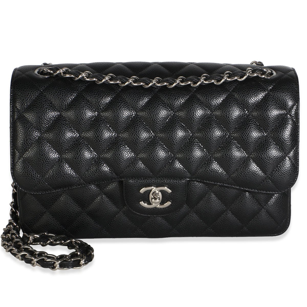 Black Quilted Caviar Jumbo Double Flap Bag