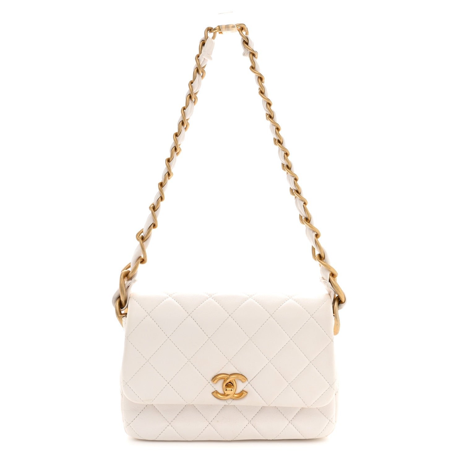 Chanel Lambskin Quilted CC Chain Shoulder Bag White
