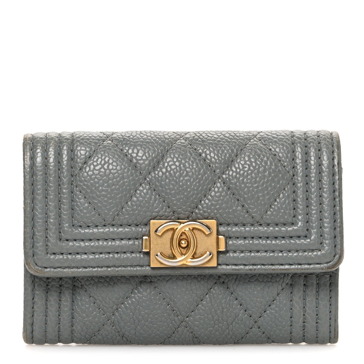 Chanel Caviar Quilted Boy Flap Card Holder Grey