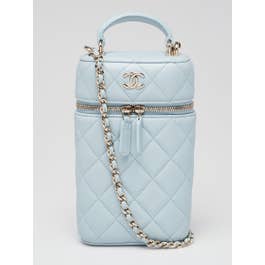 Chanel Chanel Blue Quilted Lambskin Leather Top Handle Vanity Phone Holder with Chain Bag