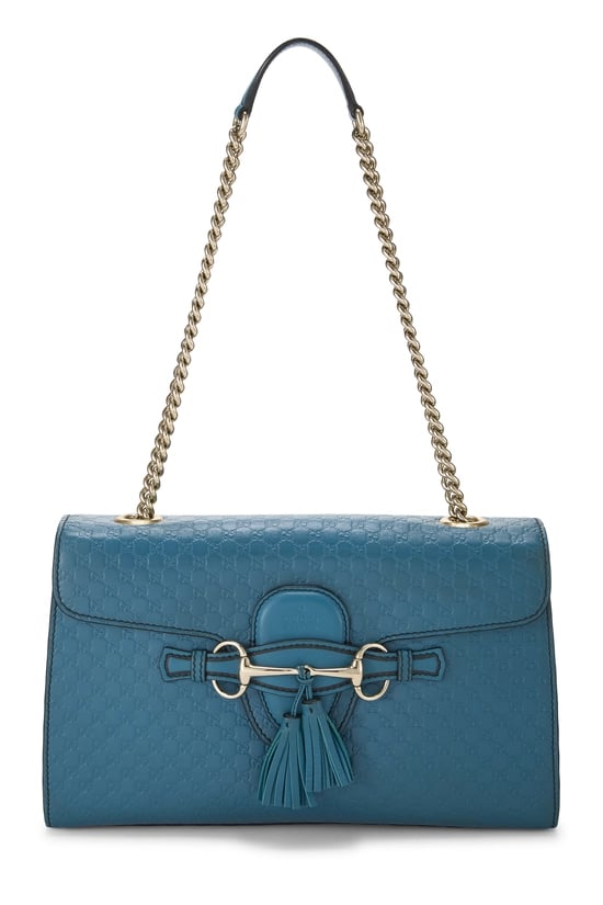 Blue Microguccissima Leather Emily Chain Shoulder Bag