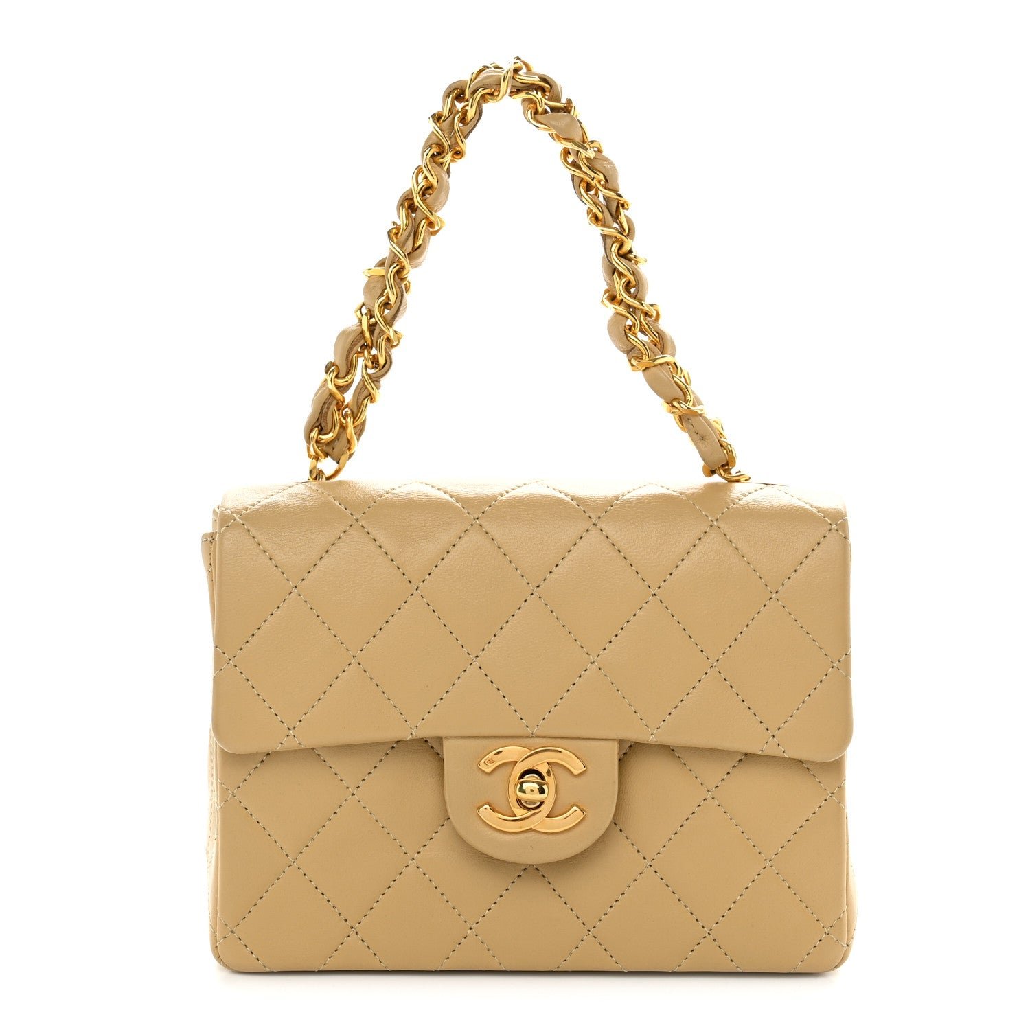 Chanel Lambskin Quilted Mini Square Flap Beige