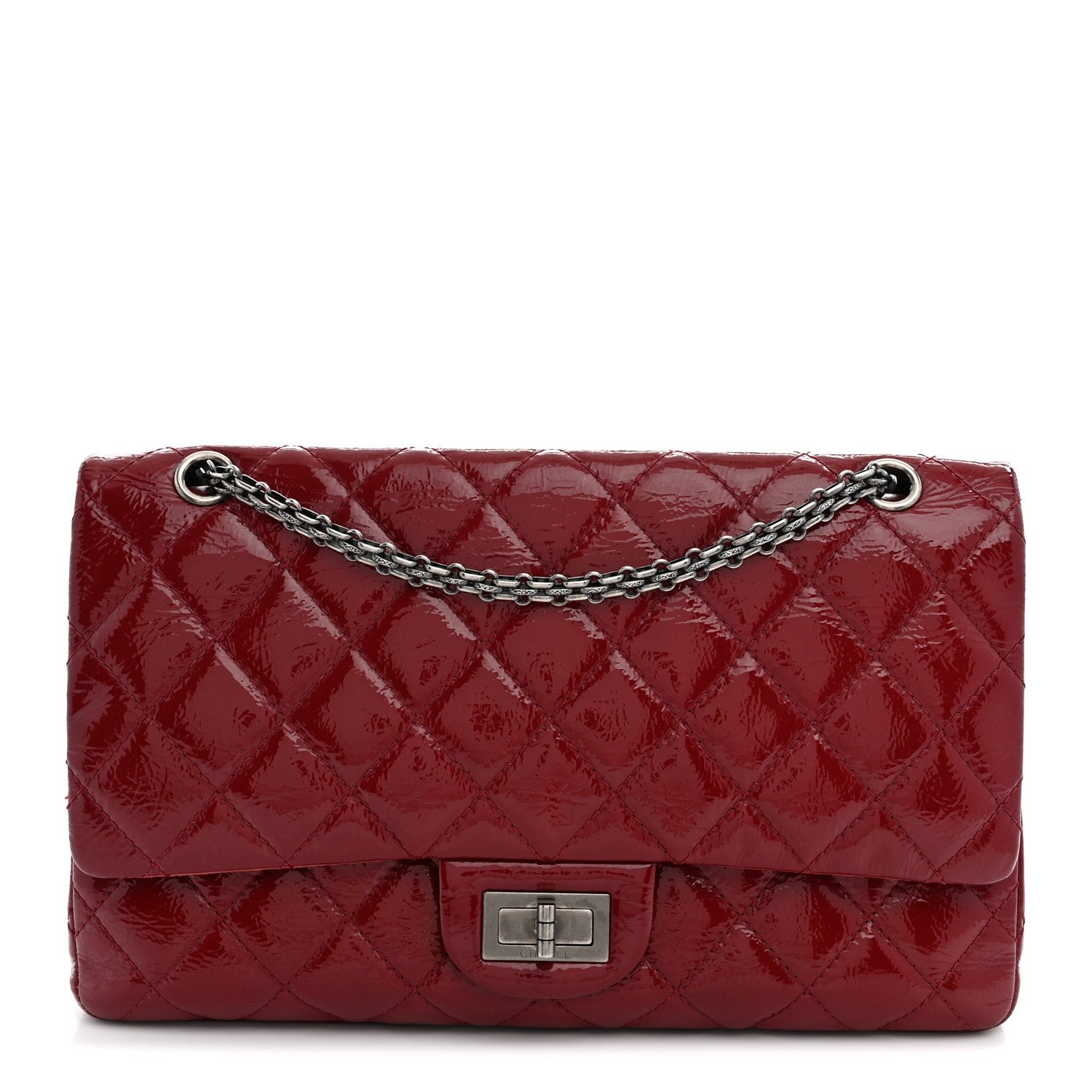 Chanel Distressed Patent Quilted 2.55 Reissue 227 Flap Raspberry Red
