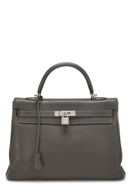 Hermès Etain, Gris Tourterelle Clemence Horseshoe Kelly Sellier 35 SPO