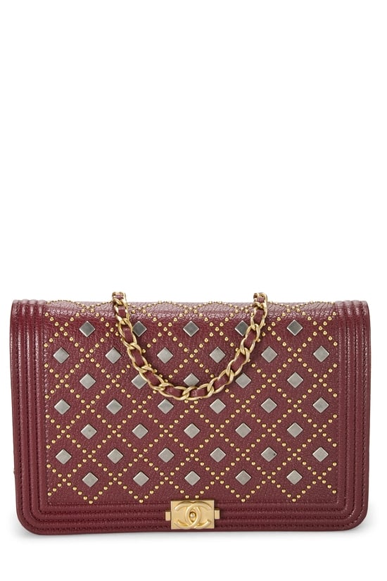 Burgundy Caviar Studded Boy Wallet on Chain (WOC)