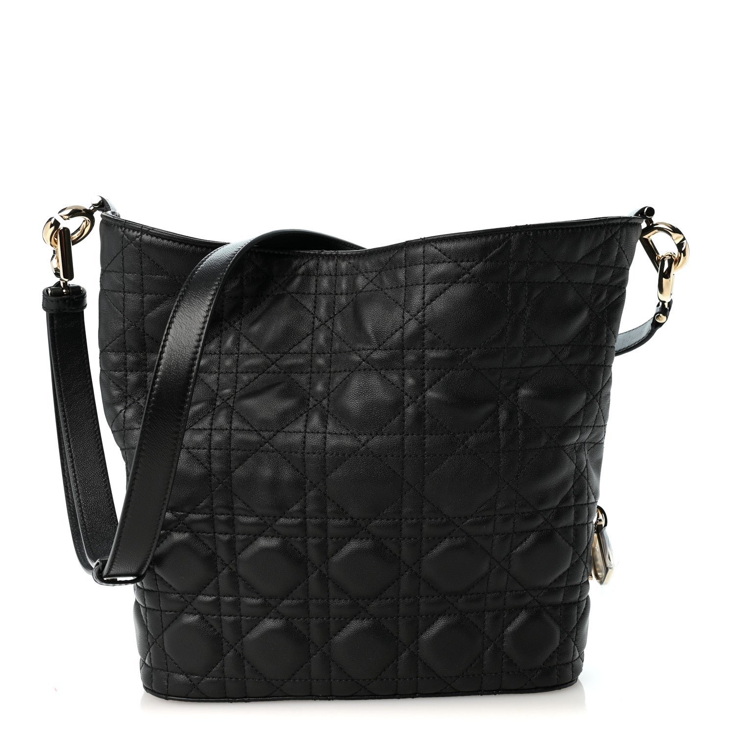 Christian Dior Calfskin Cannage Small Toujours Hobo Black