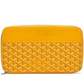 Goyard Yellow Goyardine Canvas and Chevroches Calfskin Matignon GM Wallet Silver Hardware